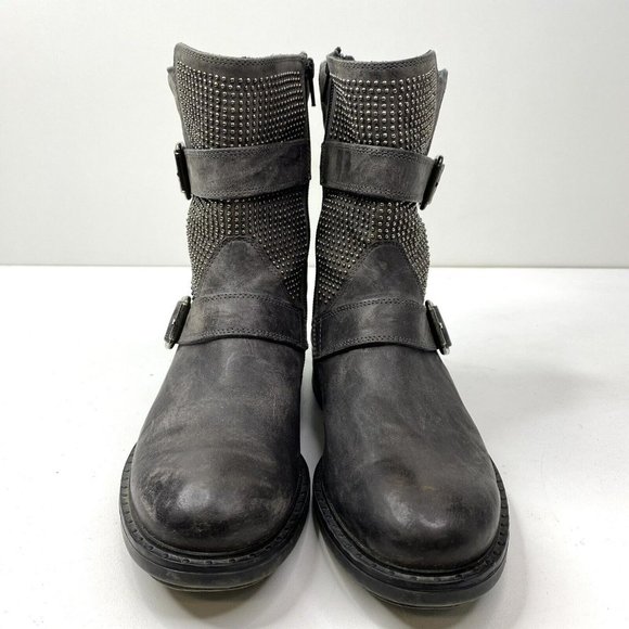 Paul Green Boots Leather Ankle Moto Gray Side Zip Women US 7.5 UK 5.5 Steampunk - Picture 2 of 10